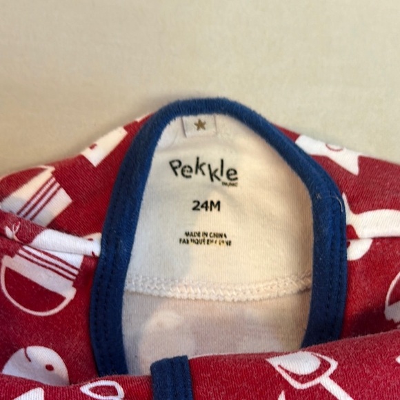 Pekkle - lined Red Kids One Piece sleeper with Fish Pattern - Picture 2 of 5